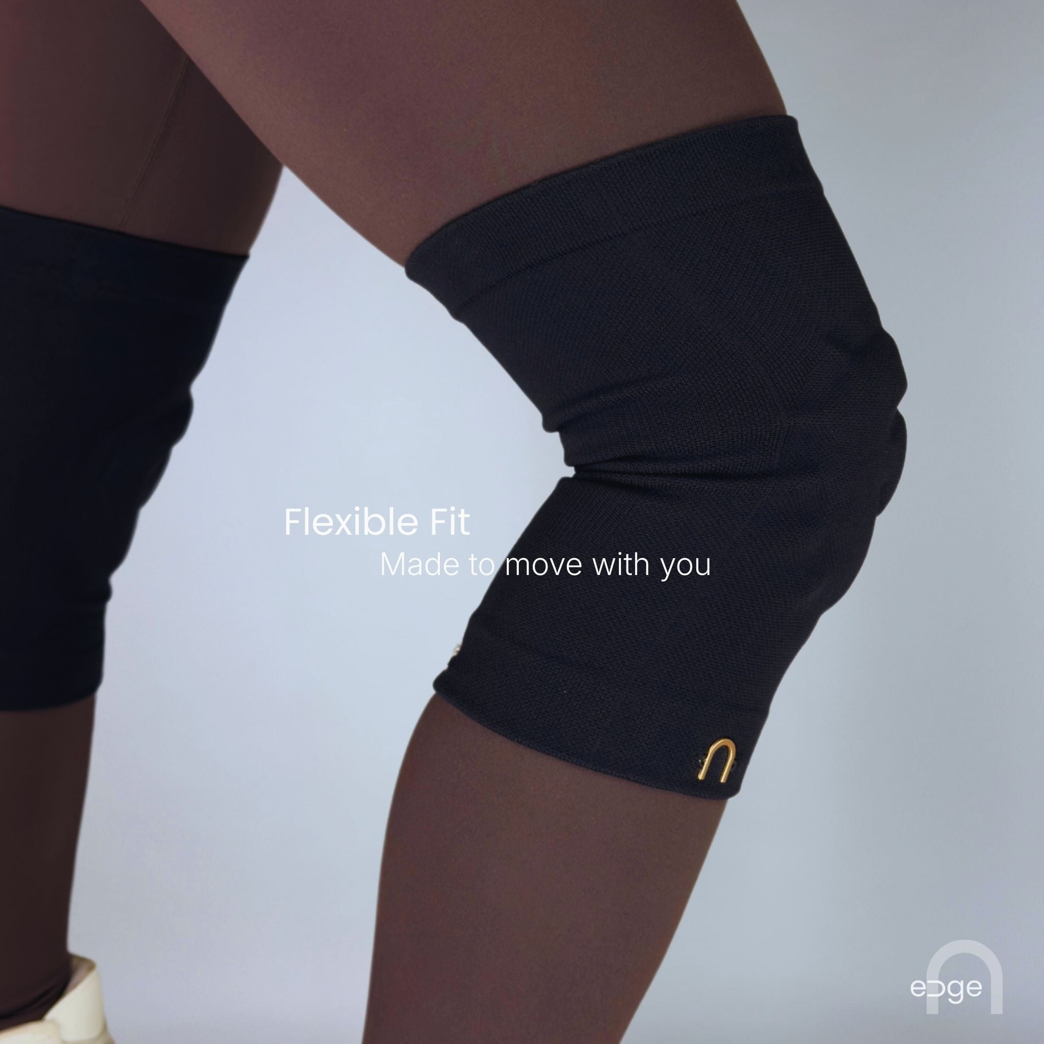 Flexible compression fit of black gel knee pads for ice skaters